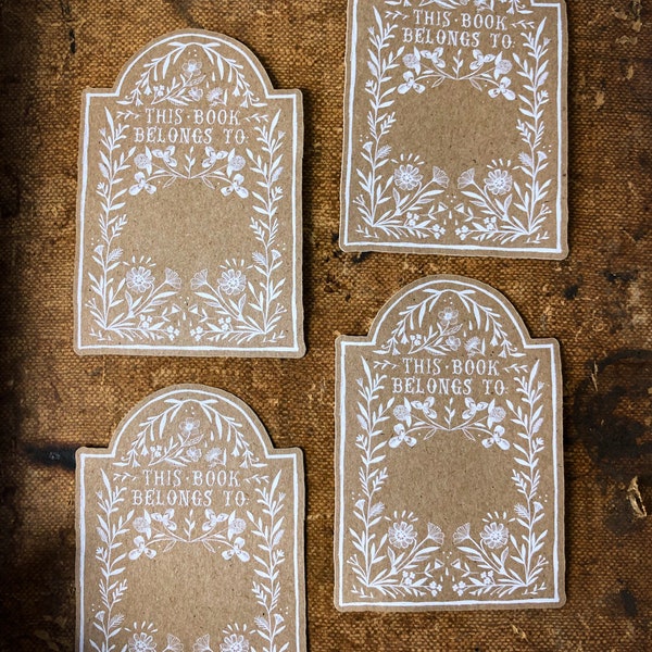 Floral Bookplates/Ex Libris on Kraft (Set of 4)