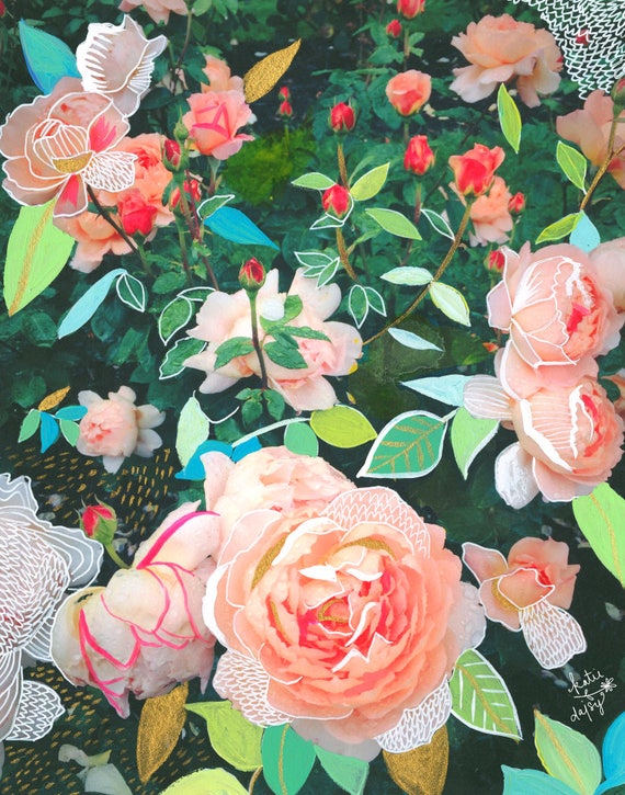 Peach Rose Garden Art Print