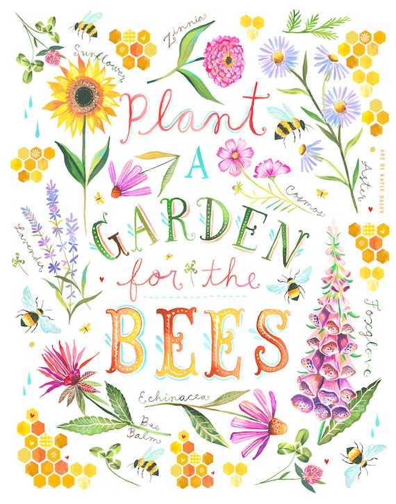 For the Bees Art Print | Insect Painting | Nature Wall Art | Katie Daisy | 8x10 | 11x14