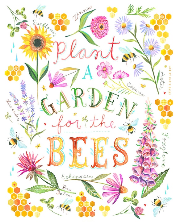 For the Bees Art Print | Insect Painting | Nature Wall Art | Katie Daisy | 8x10 | 11x14