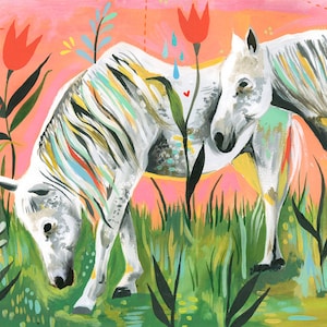 Magic Horses Horizontal Print  | Watercolor Painting | Katie Daisy | Colorful Wall art | 8x10 | 11x14