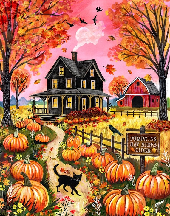 Pumpkin House Art Print  | Fall Wall art | Watercolor Art  |  8x10 | 11x14