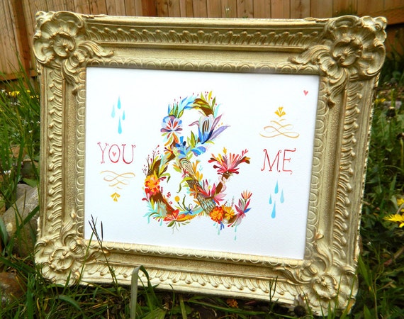 You and Me art print | Floral Ampersand | Watercolor Typography