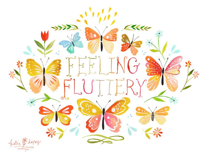 Feeling Fluttery Butterfly Print Wall Art Watercolor Etsy