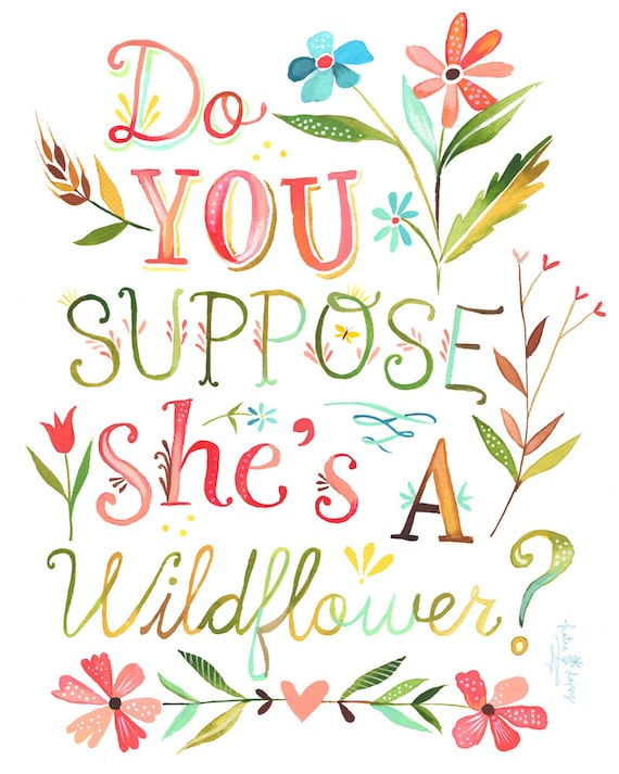 She's a Wildflower Print | Vertical Print | Alice in Wonderland | Katie Daisy Art | Watercolor Quote | Wall art | 8x10 | 11x14