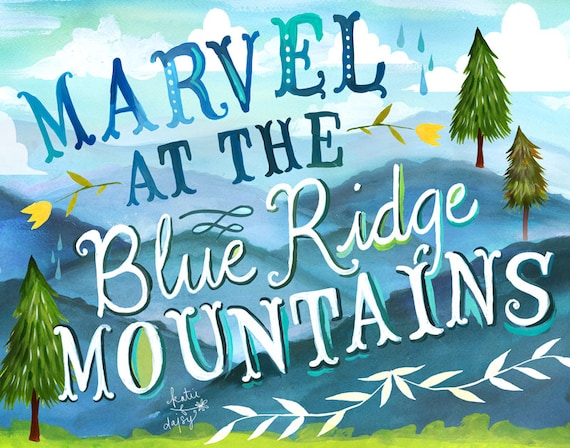 Blue Ridge Mountains Art Print | Nature Wall Art | Smoky Mountains Decor | Katie Daisy | 8x10 | 11x14