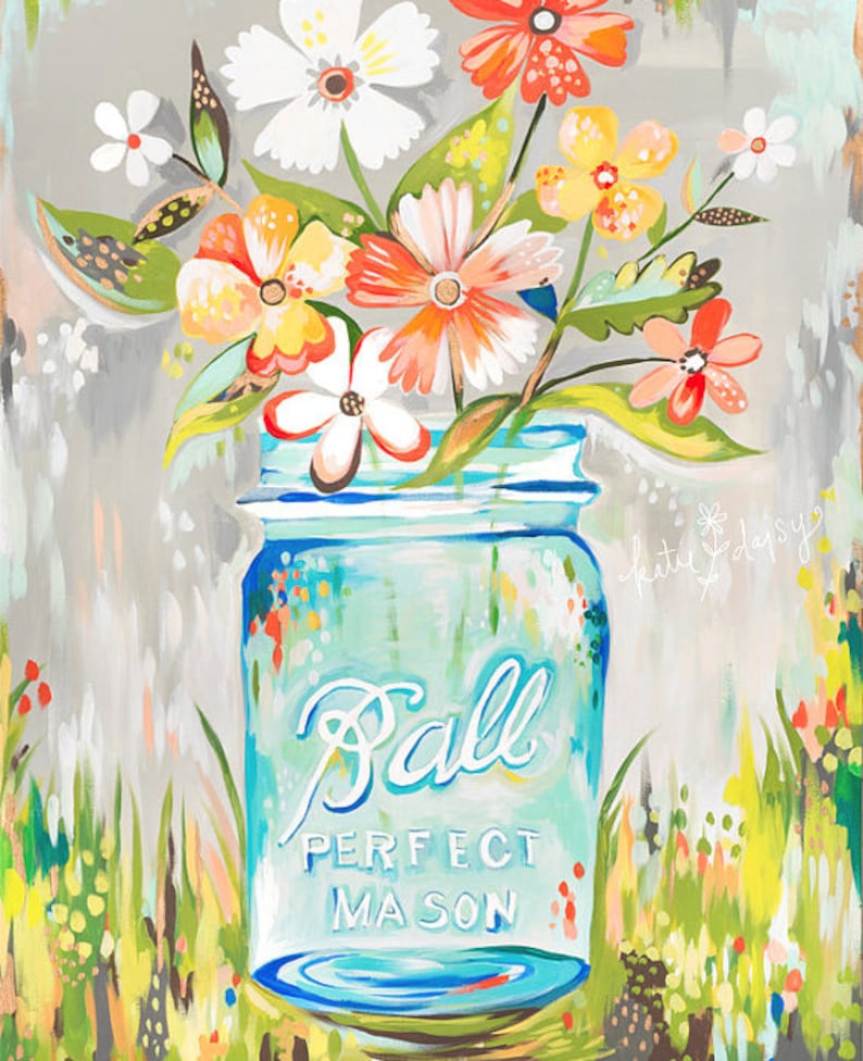 Ball Jar Print Katie Daisy Art Watercolor Mason Jar Wall - Etsy