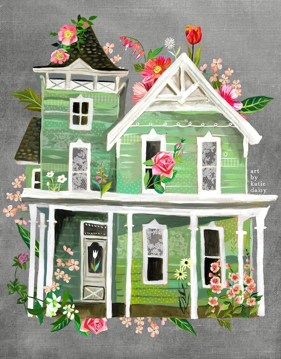 Garden Home Art Print | Rustic Wall Art | Farmhouse Painting | Katie Daisy | 8x10 | 11x14