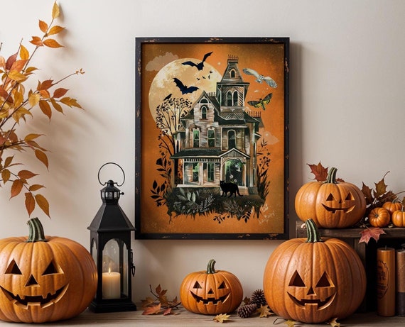 October House Art Print | Halloween Wall Art | Autumn Painting | Katie Daisy Artwork | 8x10 | 11x14