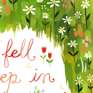 I Fell Asleep in A Field of Daisies Watercolor Quote Art Print Hand Lettering Katie Daisy Wall Art image 2