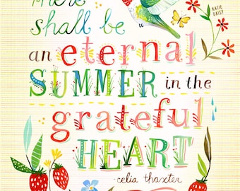 Eternal Summer art print | Hummingbird Floral Wall Art | Watercolor Quote | Hand Lettering | Katie Daisy