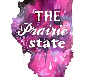 Prairie State art print | State Wall Art | Watercolor painting | Map Art