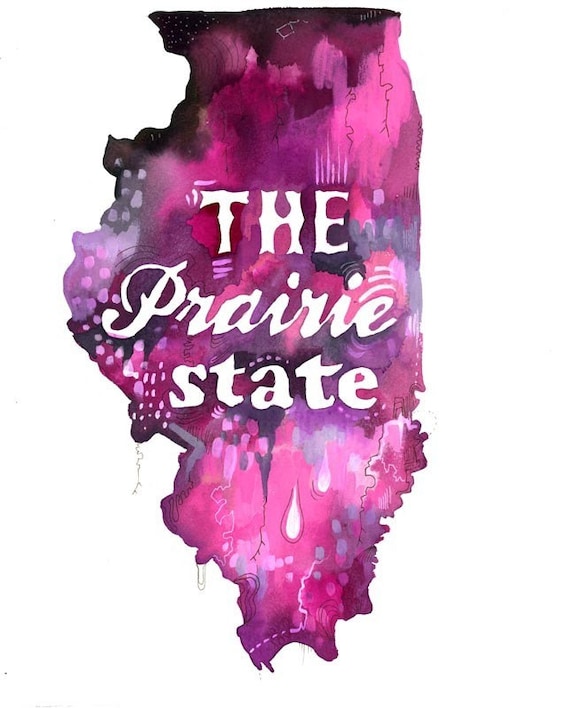 Prairie State art print | State Wall Art | Watercolor painting | Map Art