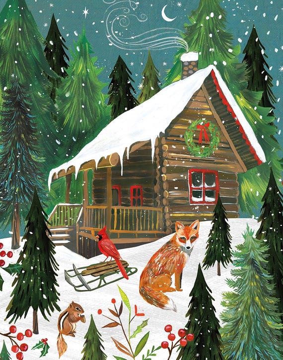 Woodland Cabin Art Print