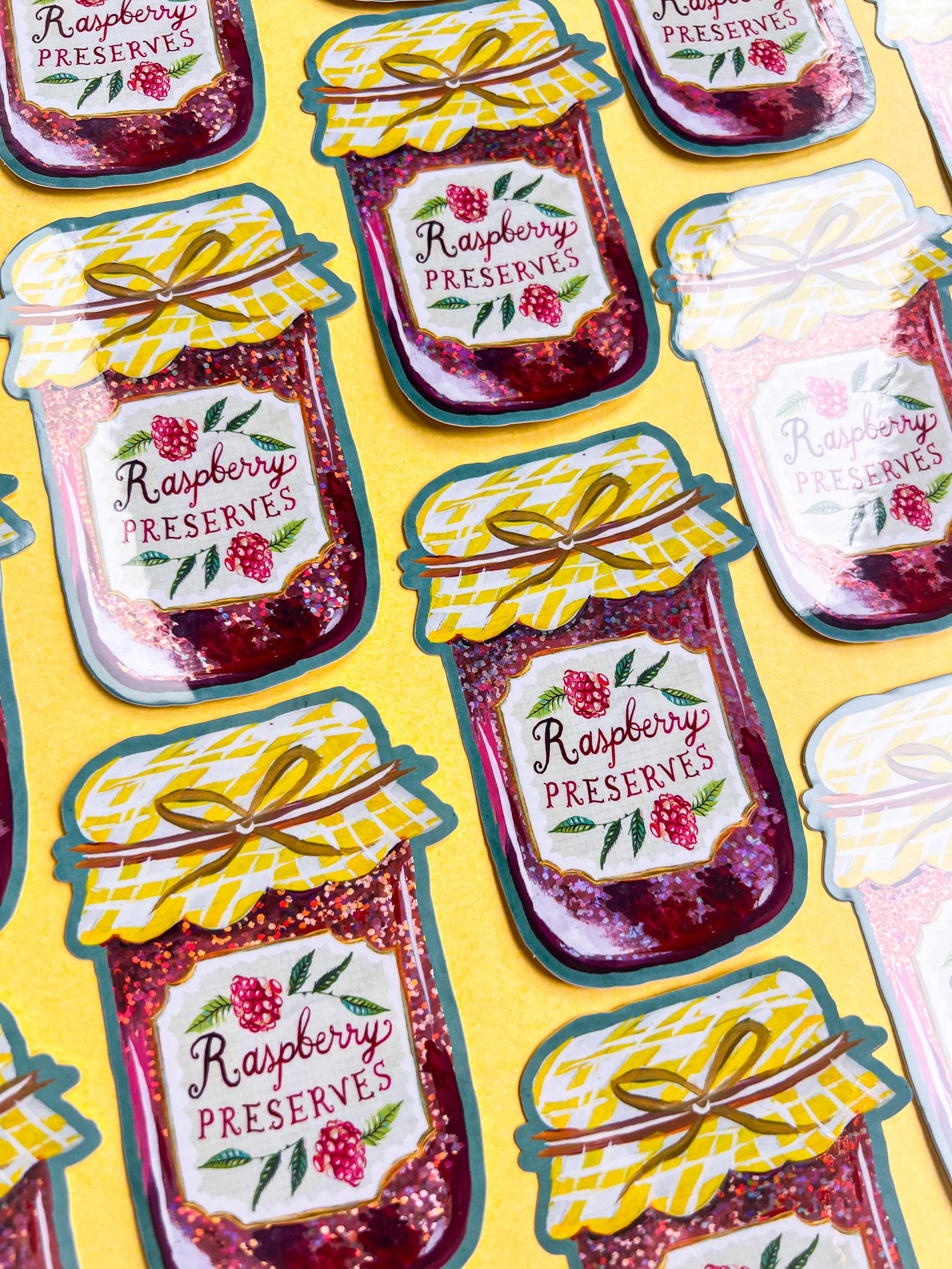 Marmeladenglas | Himbeerkonfitüre Glitzer Sticker