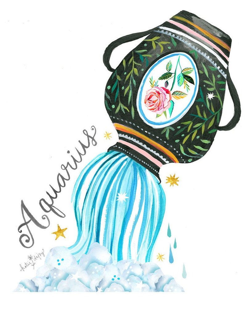 Aquarius Zodiac Wall Art Horoscope 8x10 11x14 Etsy