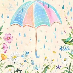 Spring Rain art print | Watercolor painting | Nursery Decor | Katie Daisy | 8x10 | 11x14