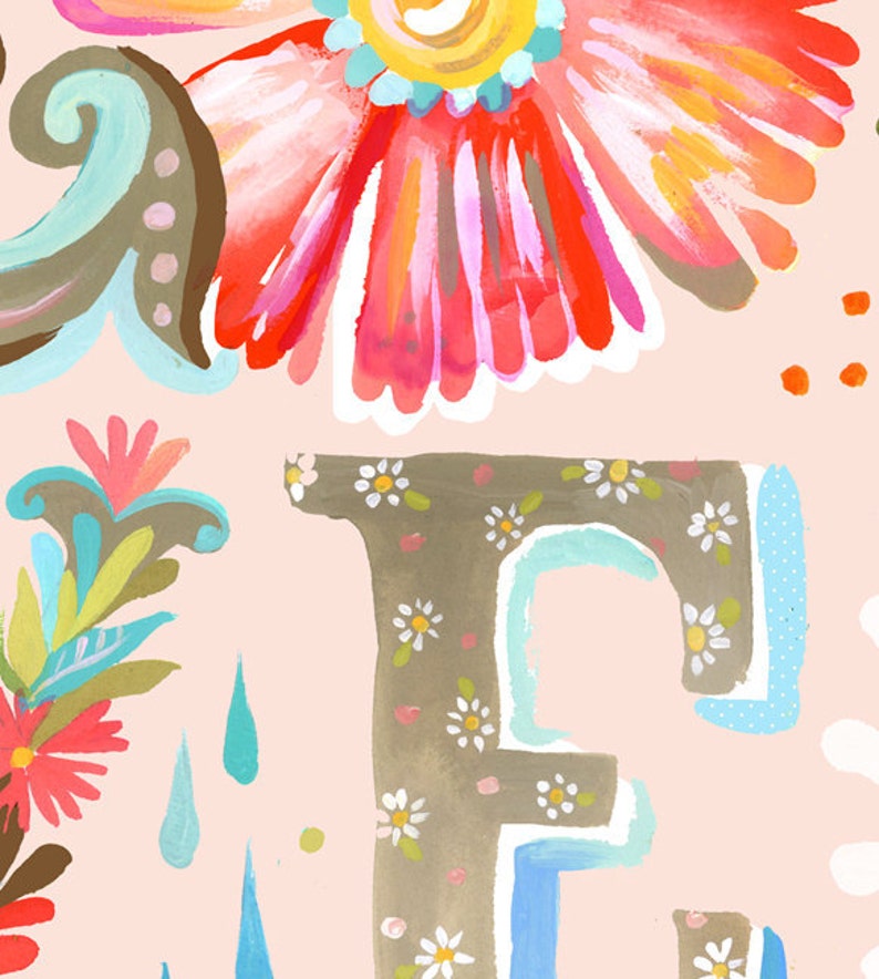 LOVE Block Letter Vertical Print Watercolor Nursery Art Inspirational Print Lettering Katie Daisy Wall art 8x10 11x14 image 2
