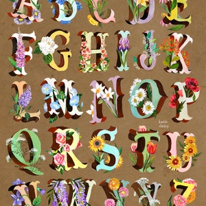 Flower Alphabet Art Print | Floral Wall Art | Wildflower Painting | Katie Daisy | 8x10 | 11x14