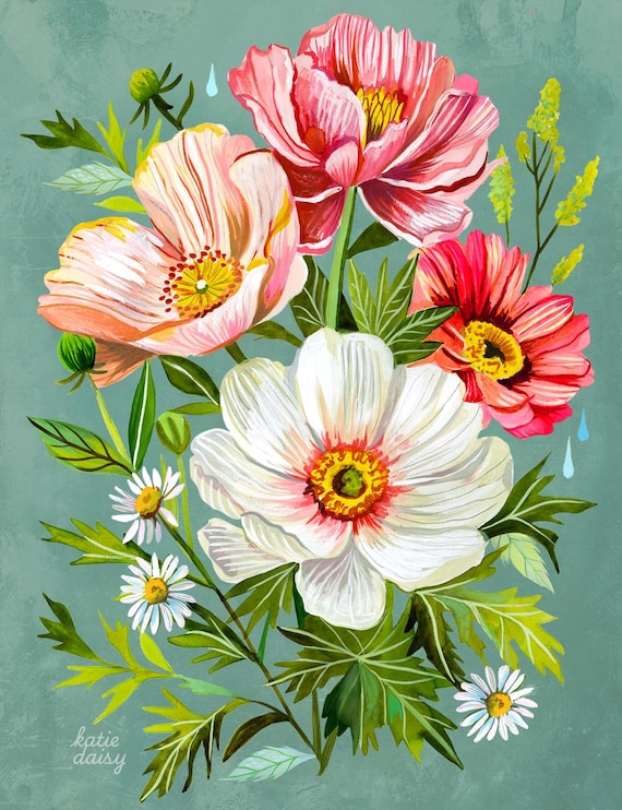 Lydia's Bouquet | Wildflower Art Print | Floral Wall Art | Katie Daisy | 8x10 | 11x14