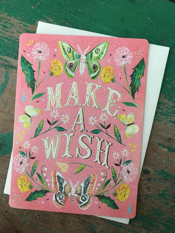 Make A Wish Katie Daisy Gold Foil Greeting Card Etsy