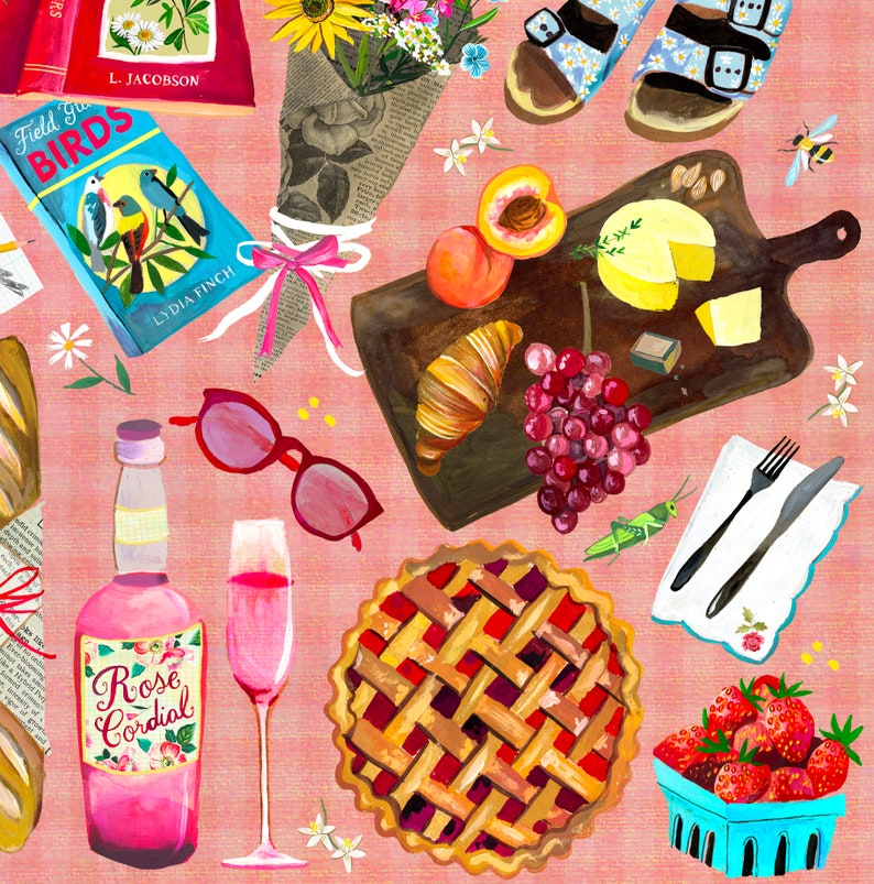 Picnic Summer Illustration Happy Wall Art Katie Daisy 8x10 11x14 image 3