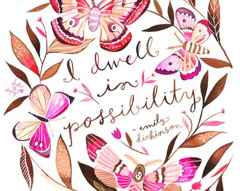 I Dwell in Possibility | Wall Art | Watercolor Painting | Emily Dickinson Quote|  Katie Daisy