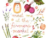 Meet Me at The Farmers Market Print | Watercolor Quote | Kitchen Wall Art | Lettering | Katie Daisy | 8x10 | 11x14