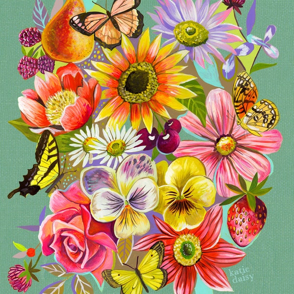 Bright Bouquet | Wildflower Art Print | Floral Wall Art | Katie Daisy | 8x10 | 11x14