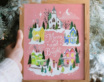 Merry and Bright Village | Holiday Wall Art | by Katie Daisy