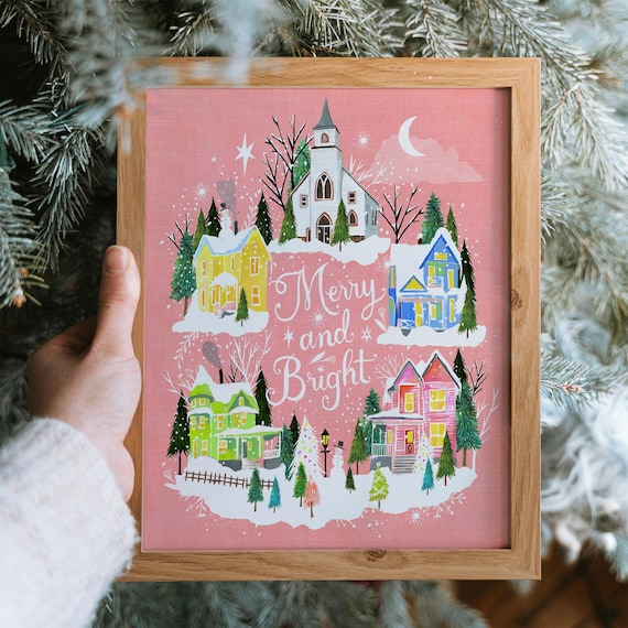 Merry and Bright Village | Holiday Wall Art | by Katie Daisy