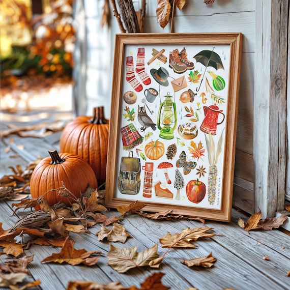Autumn Delights Print  |  Fall Wall art | Watercolor Art  |  8x10 | 11x14