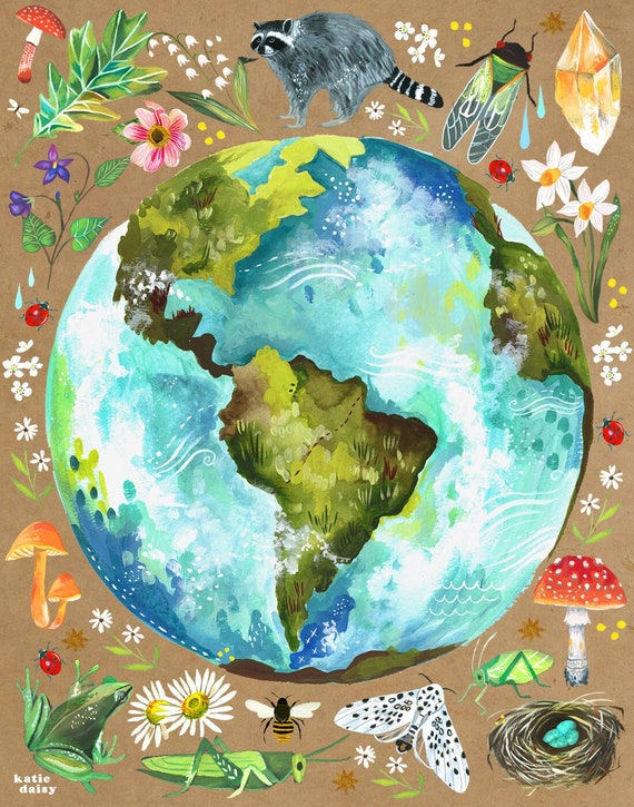 Planet Earth Art Print  | Watercolor Wall Art | Inspirational Print | Globe | Katie Daisy |  8x10 | 11x14