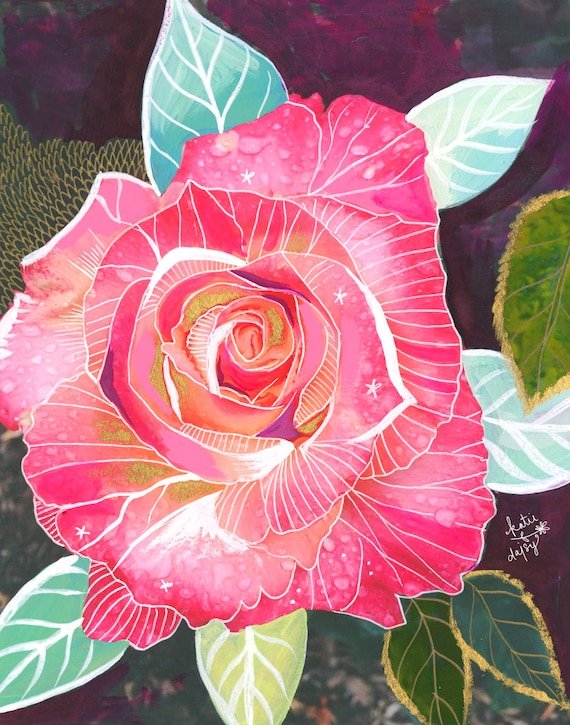 Giant Rose Garden Art Print | Mixed Media Painting | Floral Photograph | Katie Daisy | 8x10 | 11x14