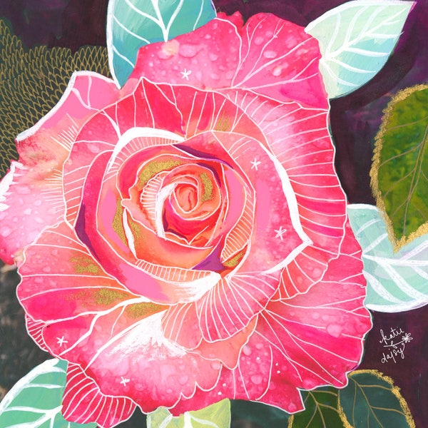 Giant Rose Garden Art Print | Mixed Media Painting | Floral Photograph | Katie Daisy | 8x10 | 11x14