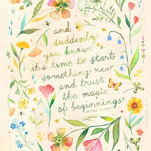 Magic of Beginnings art print | Botanical watercolor painting | Floral Wreath | Watercolor Quote | Katie Daisy | 8x10 | 11x14