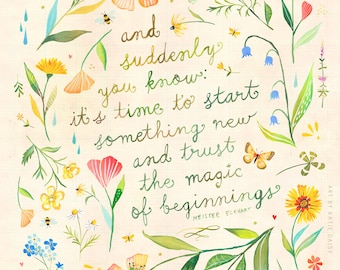 Magic of Beginnings kunstdruk | Botanische aquarel schilderij | Bloemen Krans | Aquarel offerte | Katie Daisy | 8x10 | 11x14