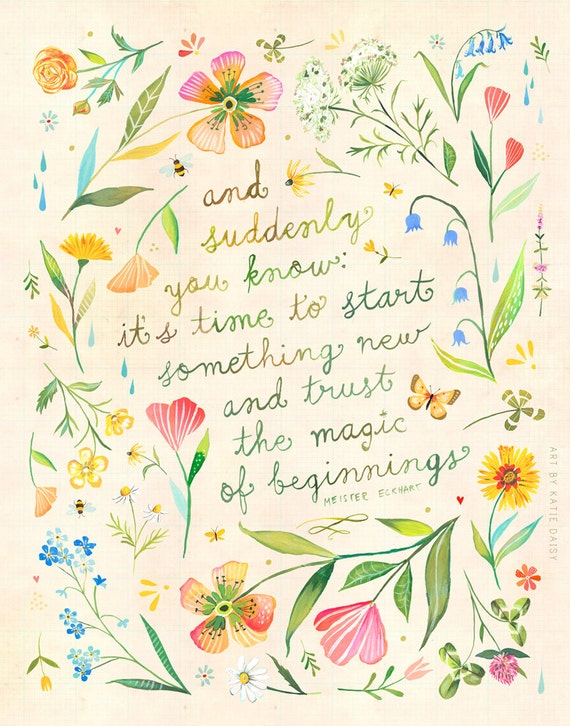 Magic of Beginnings art print | Botanical watercolor painting | Floral Wreath | Watercolor Quote | Katie Daisy | 8x10 | 11x14