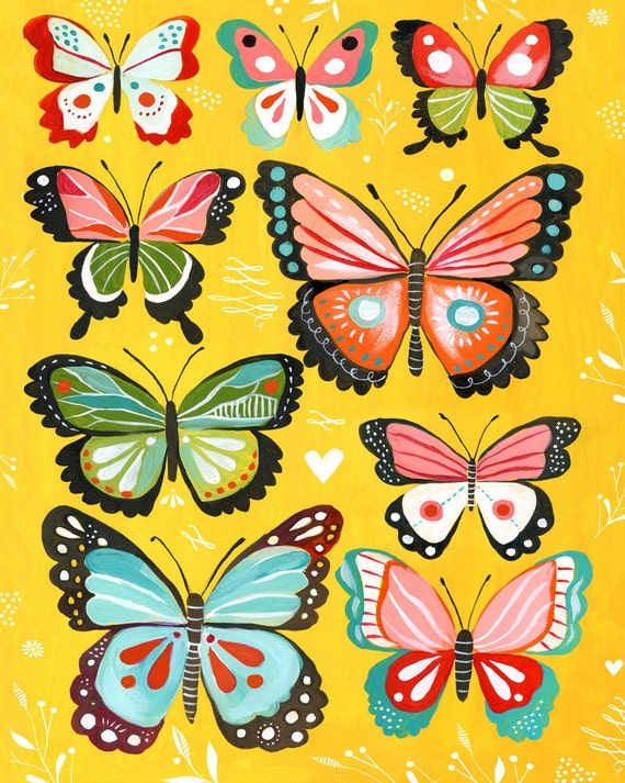 Butterfly Collection art print | Nursery Decor | Colorful painting | Katie Daisy