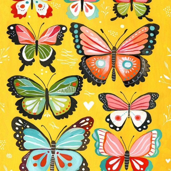 Butterfly Collection art print | Nursery Decor | Colorful painting | Katie Daisy