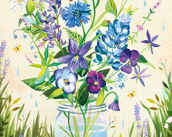 Violet Bouquet | Wildflower Art Print | Floral Wall Art | Katie Daisy | 8x10 | 11x14