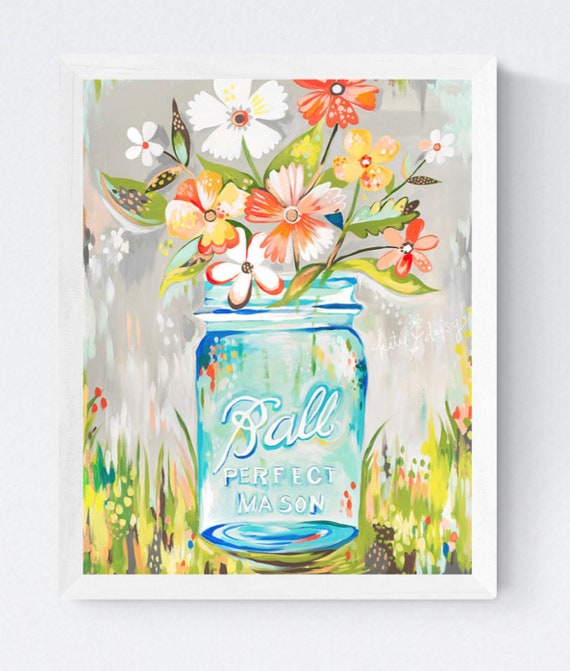 Ball Jar print | Katie Daisy Art | Watercolor Mason Jar | Wall art | 8x10 | 11x14