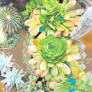 Succulents Art Print | Mixed Media Painting | Floral Photograph | Katie Daisy | 8x10 | 11x14