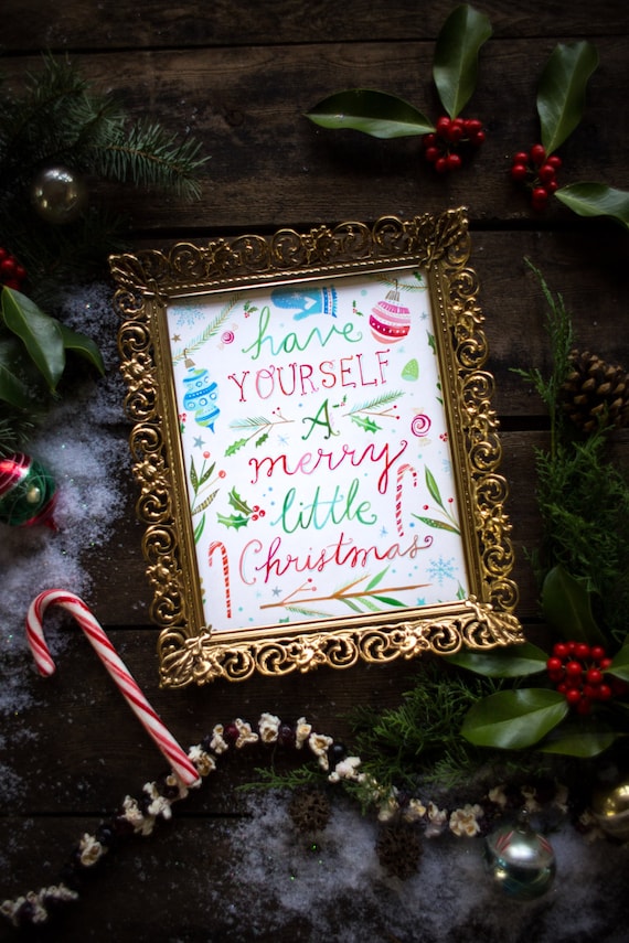 Merry Little Christmas Holiday Print | Watercolor Lettering | Christmas Wall Art | Katie Daisy | 8x10