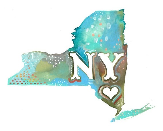 New York state print | Watercolor Wall Art | Watercolor Map | Katie Daisy
