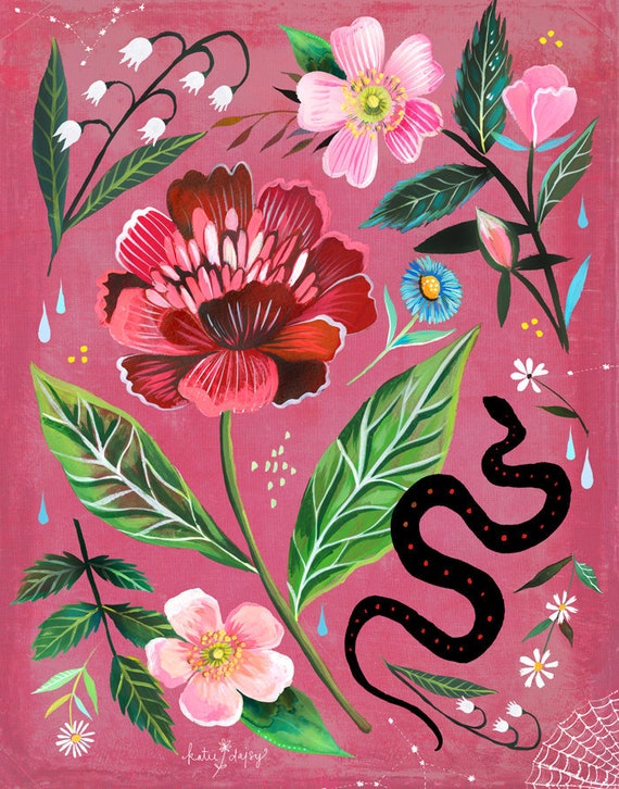 Peony Garden | Wildflower Art Print | Floral Wall Art | Katie Daisy | 8x10 | 11x14