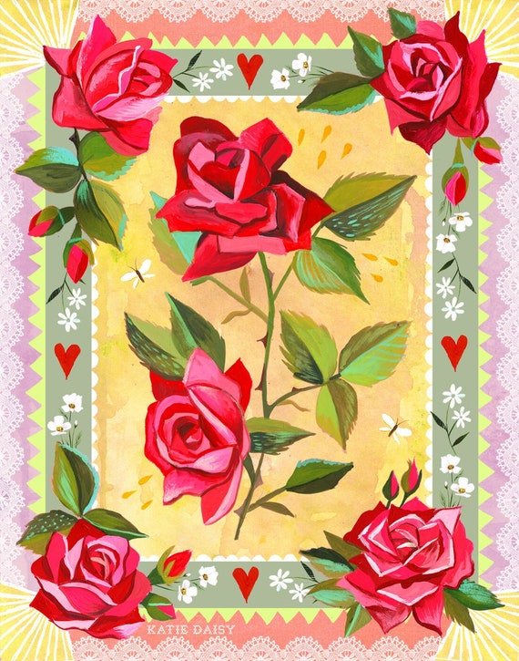 Rose print | Katie Daisy Art | Watercolor Floral | Wall art | 8x10 | 11x14