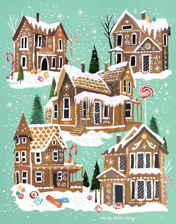 Gingerbread Village | Holiday Wall Art | by Katie Daisy