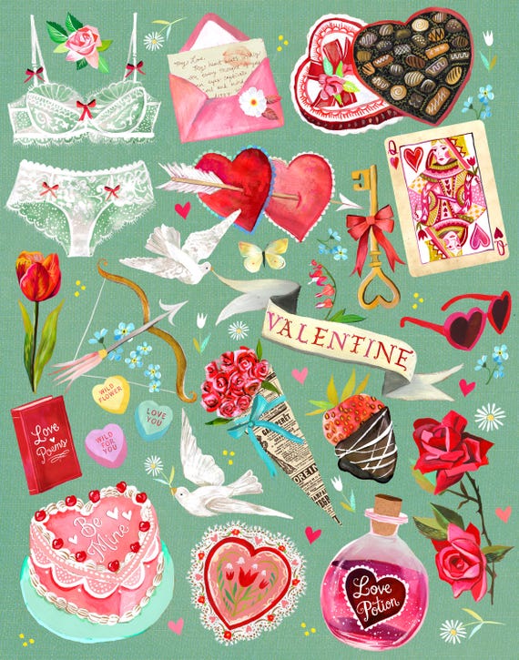 Be My Valentine Art Print TEAL | Love Painting | Katie Daisy | 8x10 | 11x14