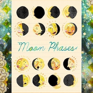 Moon Faces Art Print | Moon Phases Wall Art | Nursery Decor | Celestial Artwork | Katie Daisy | 8x10 | 11x14